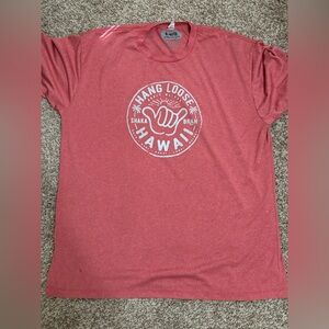 Hawaiian Hang Loose Athletics sports tee in red heather with a "Shaka Brah"
